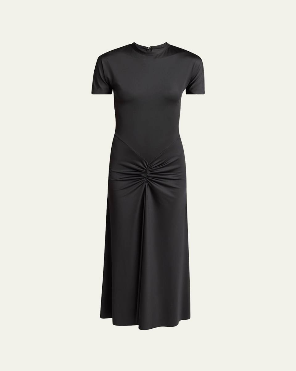 Gathered Drop-Waist Midi T-Shirt Dress